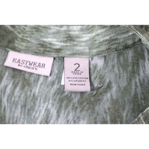 EASYWEAR BY CHICO'S Women Long Sleeve Blouse Sheer Green Foresty V Neck Sz 2 Top - Picture 4 of 8
